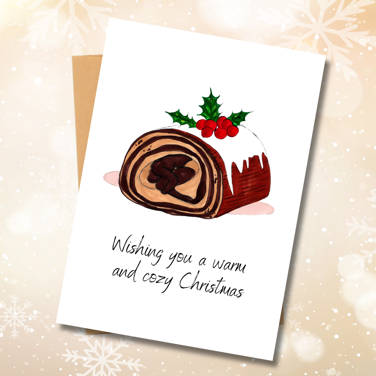 Cozy Chocolate Log - Christmas Greeting Card